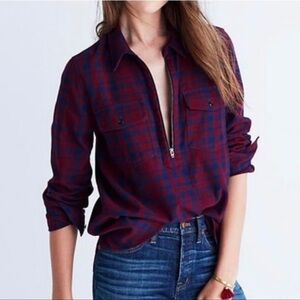Madewell Plaid Button-Up Shirt in Red and Blue